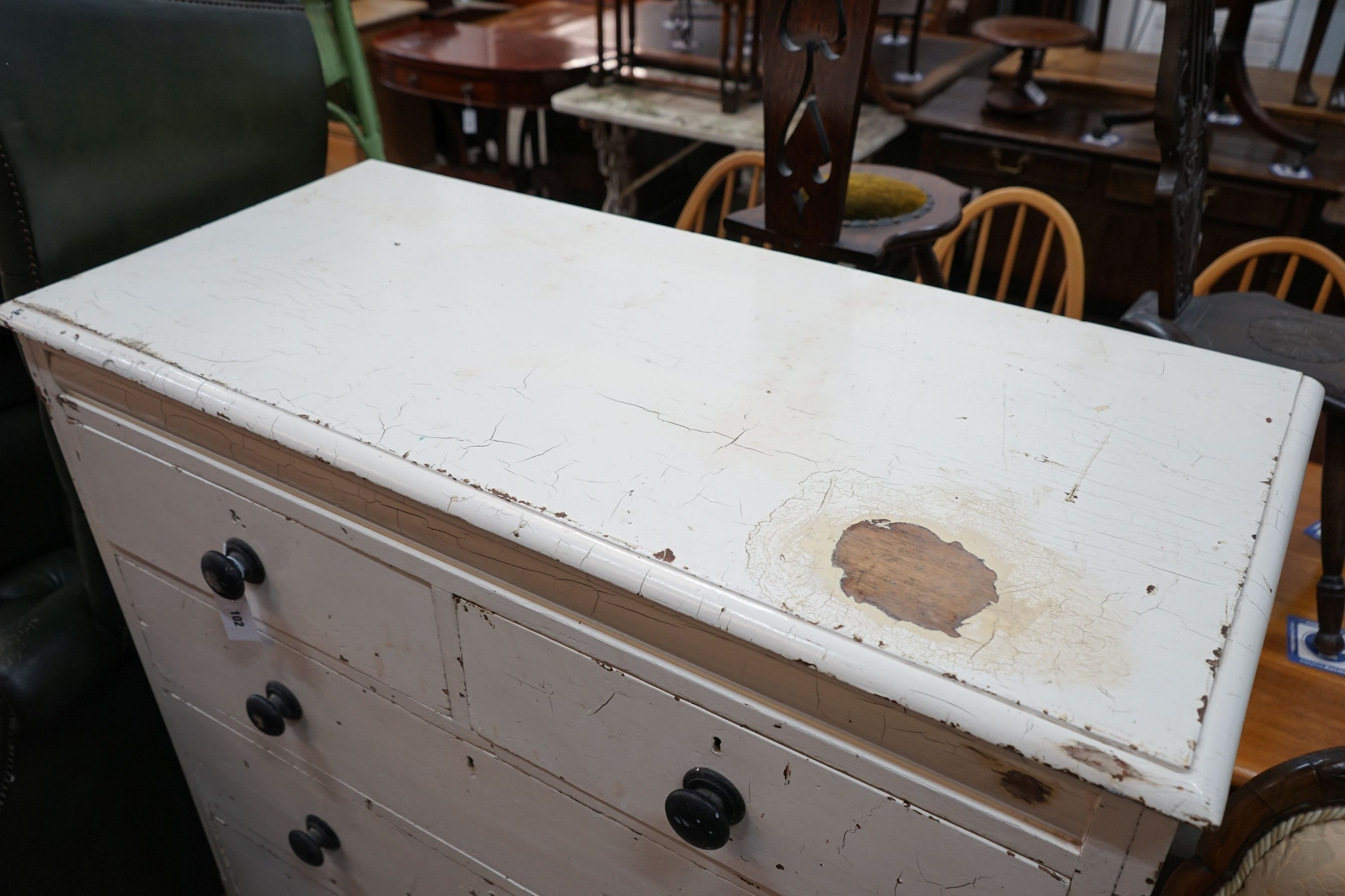 A Victorian painted pine chest, length 118cm, depth 54cm, height 120cm
